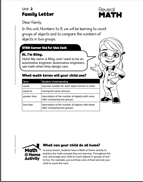 Unit 2 Reveal Math Family Letter